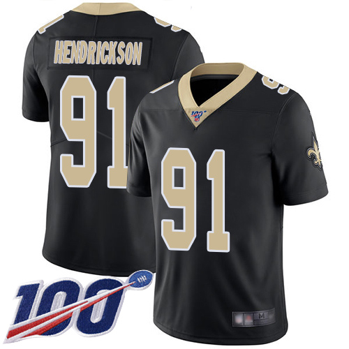 Men New Orleans Saints Limited Black Trey Hendrickson Home Jersey NFL Football #91 100th Season Vapor Untouchable Jersey